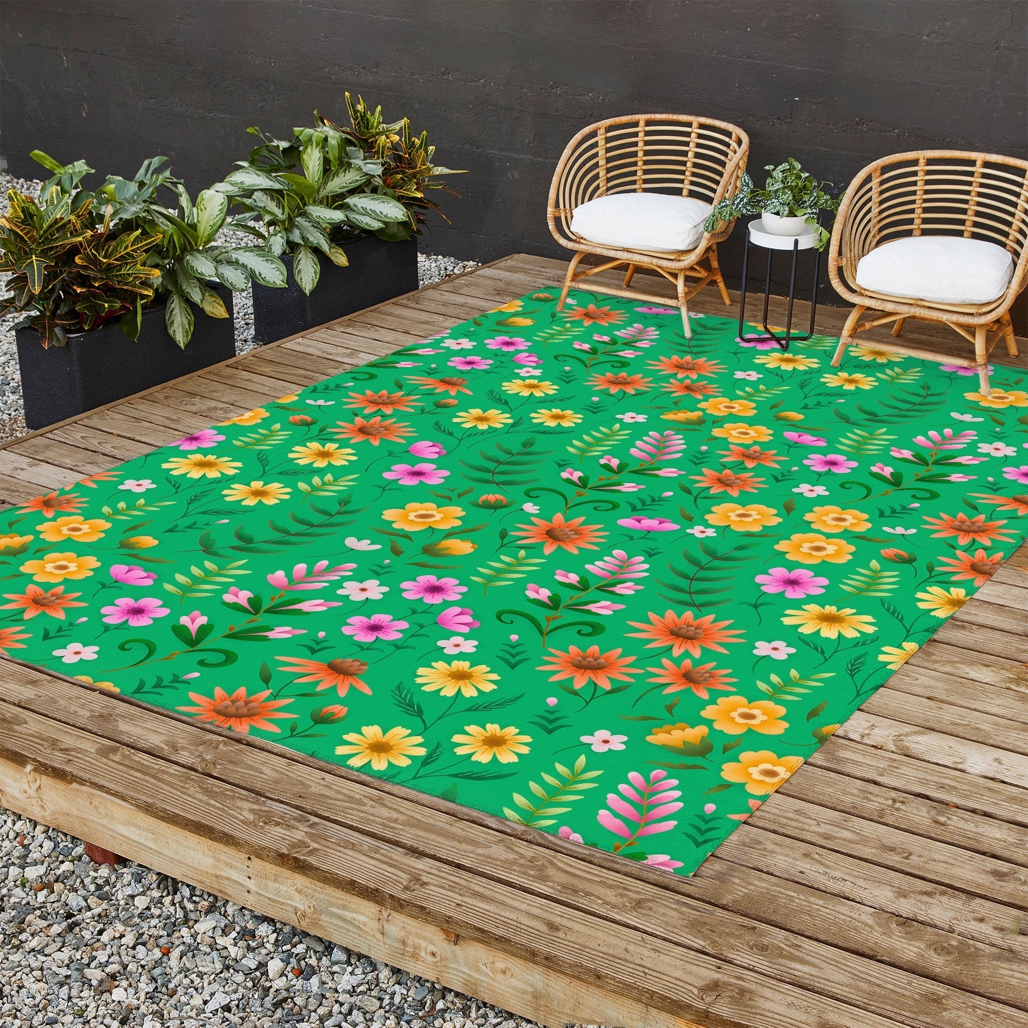 Pimlada Phuapradit Ditsy Spring Floral Green Outdoor Rug