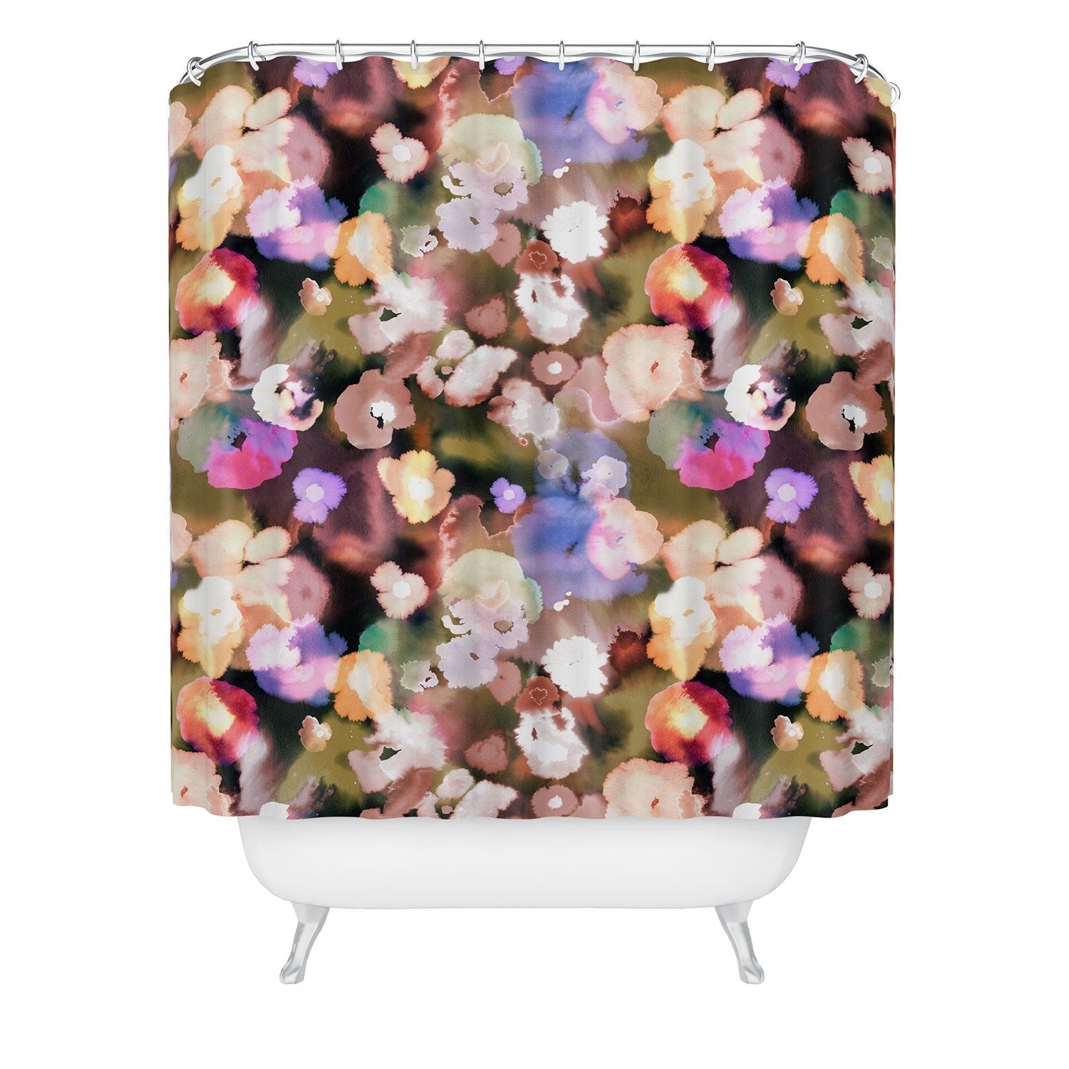 Ninola Design Botanic Retreat Ombre Abstract Watercolor Flowers Pink gold Shower Curtain
