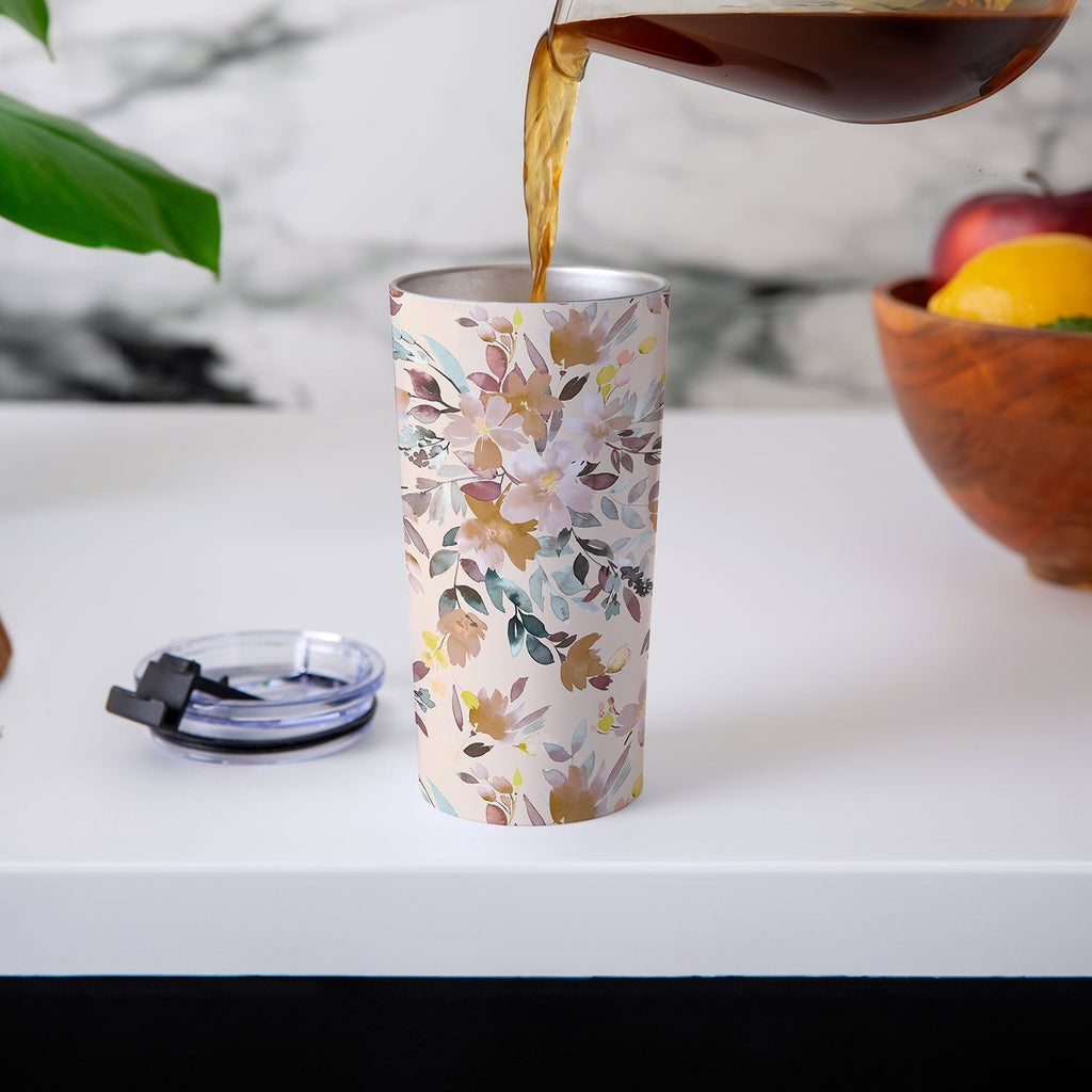 Ninola Design Botanic Retreat Floral Oleander Whimsical Soft Pink Travel Mug