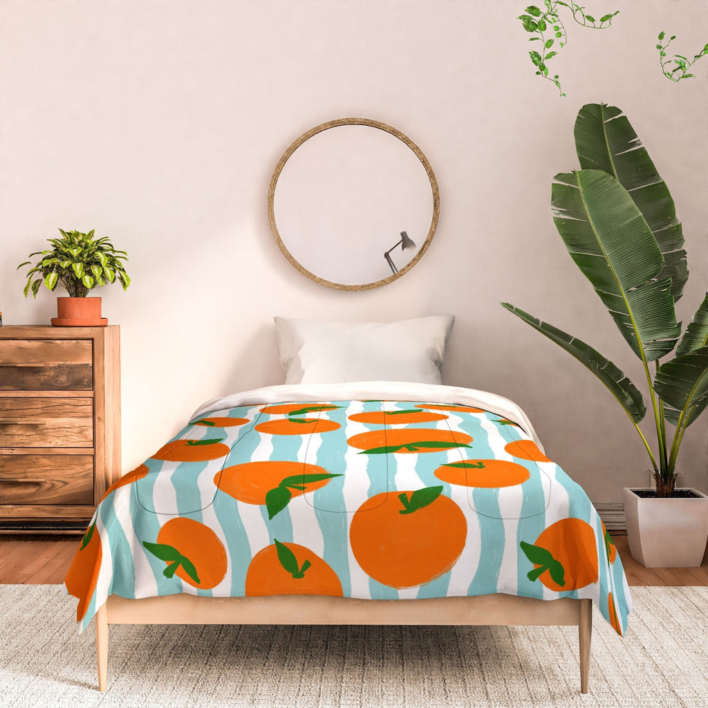 Design by Spark Zesty Oranges and Stripes Comforter