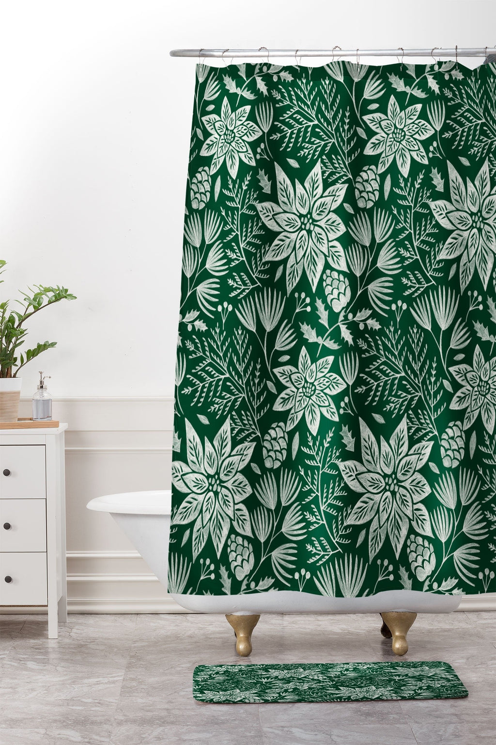 Pimlada Phuapradit Christmas Poinsettia Memory Foam Bath Mat