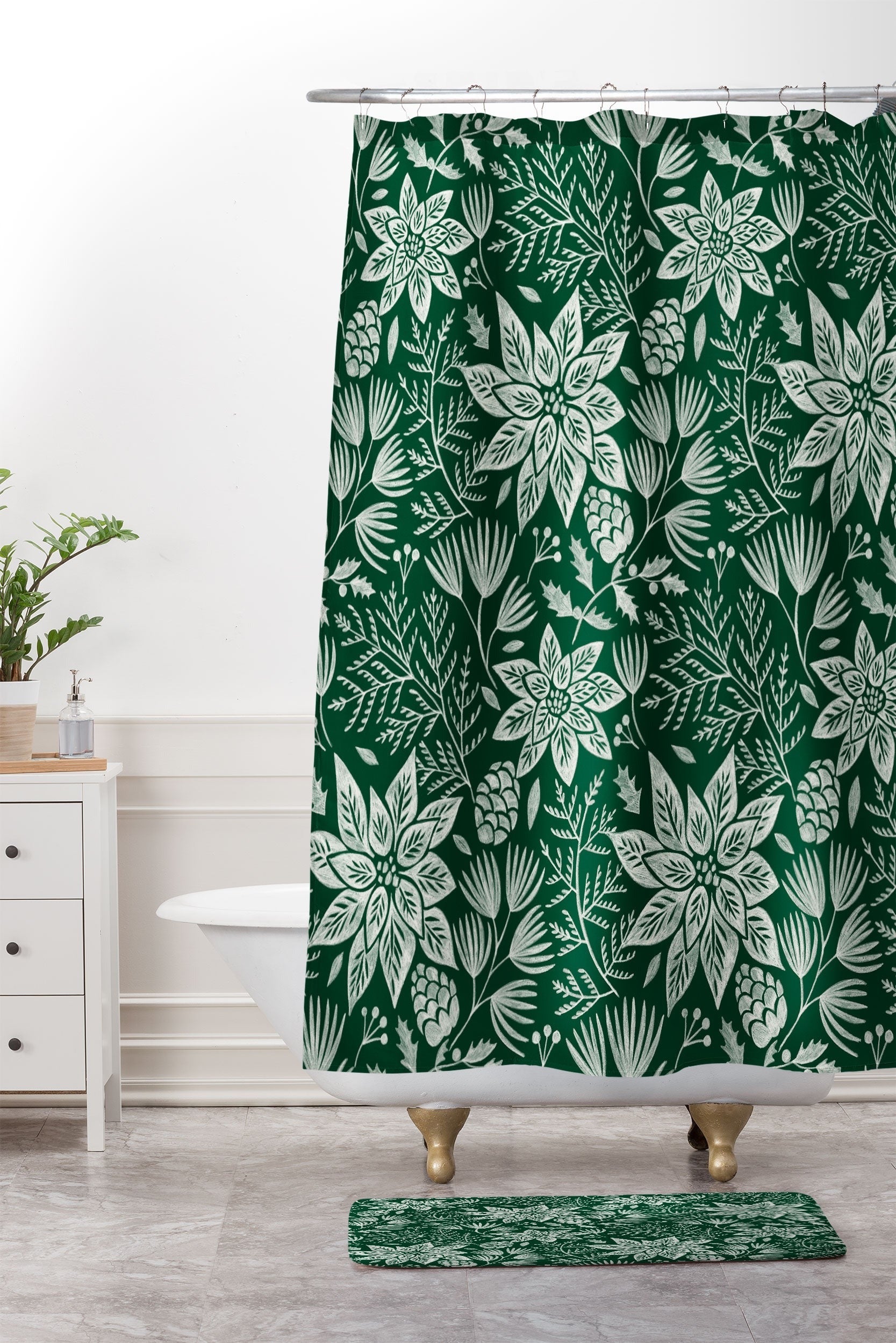 Pimlada Phuapradit Christmas Poinsettia Memory Foam Bath Mat