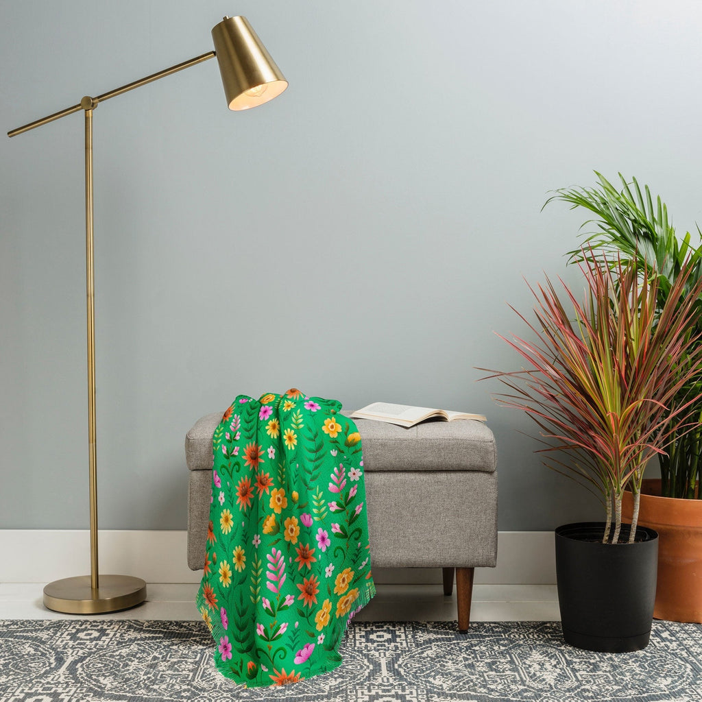 Pimlada Phuapradit Ditsy Spring Floral Green Throw Blanket