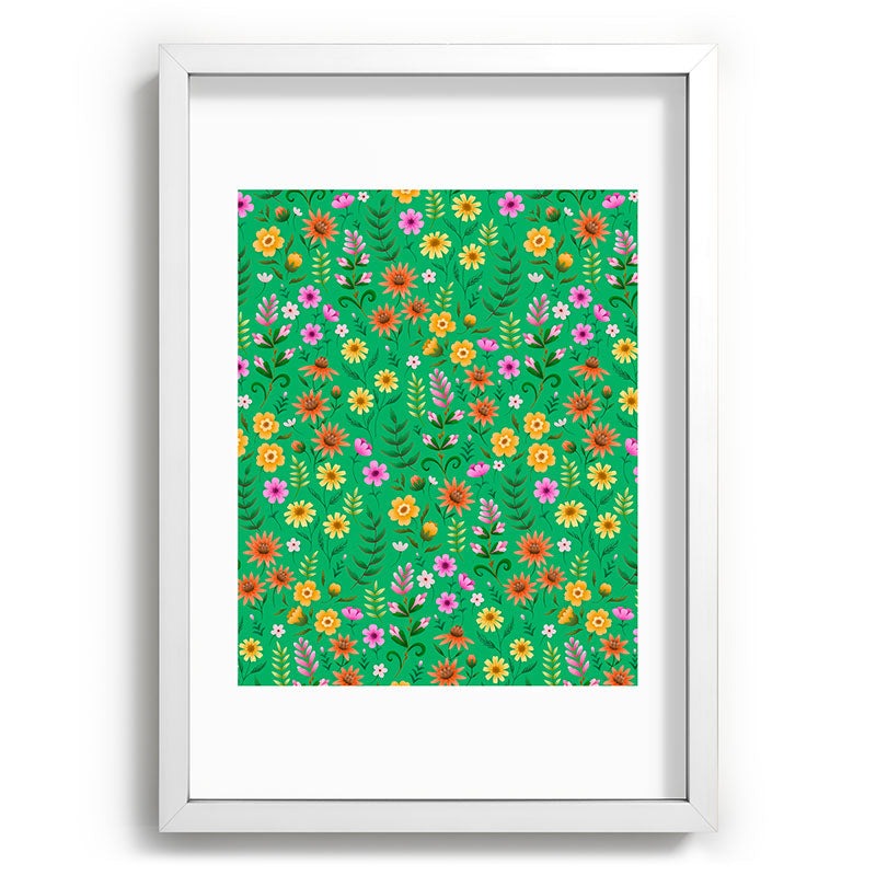 Pimlada Phuapradit Ditsy Spring Floral Green Recessed Framing Rectangle