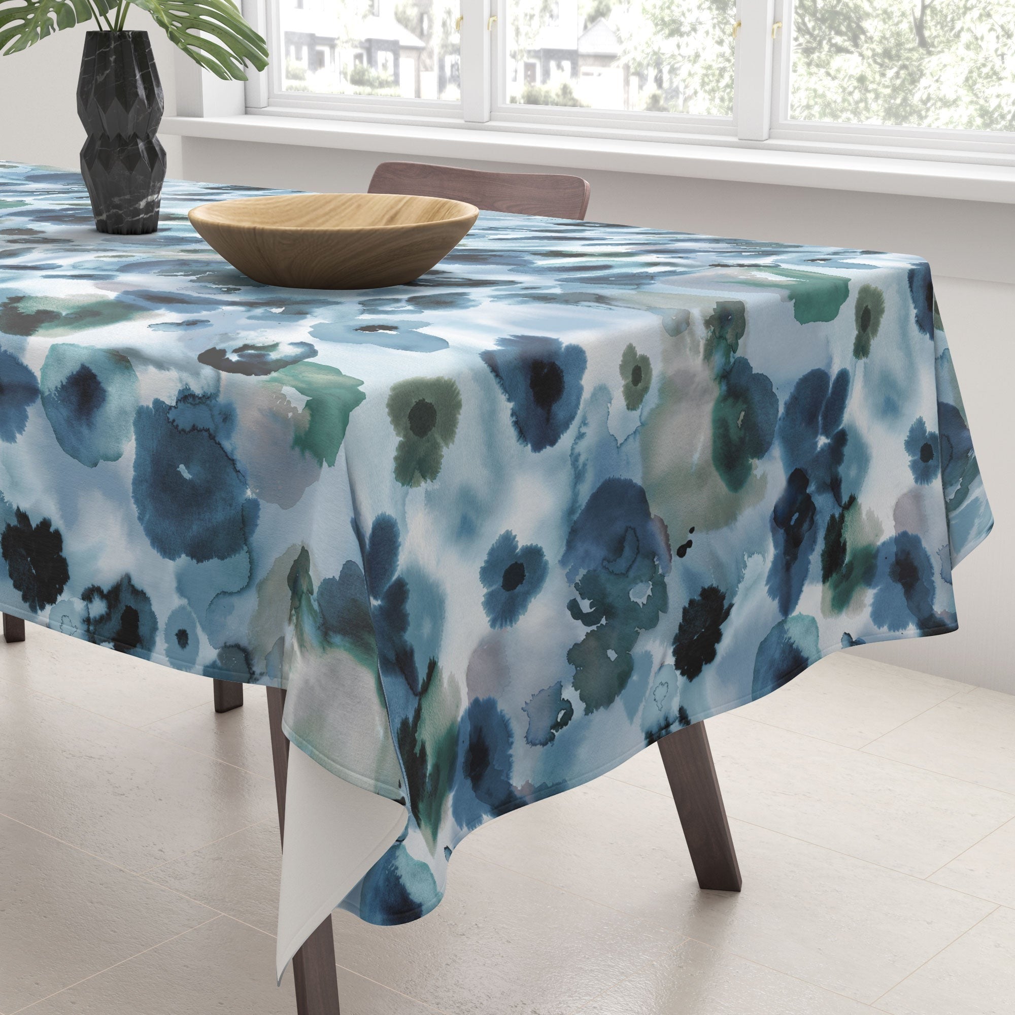 Ninola Design Botanic Retreat Ombre Abstract Watercolor Flowers Blue Navy Tablecloth