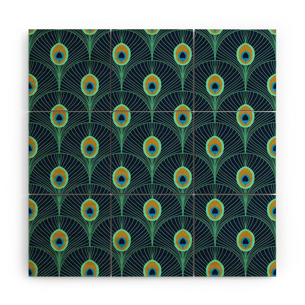 Design by Spark Peacock Deco Feathers Wood Wall Mural