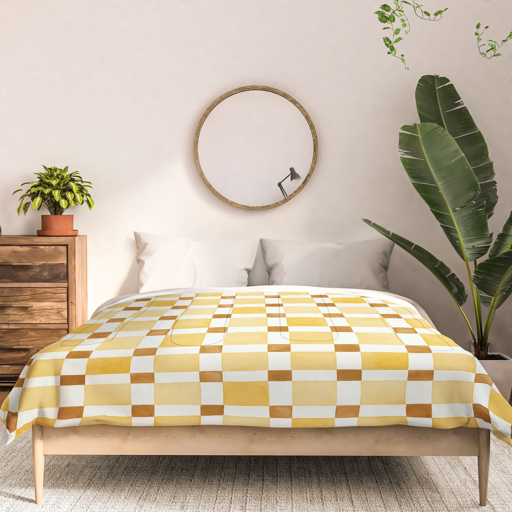 Ninola Design Everyday Artifact Checker Mosaic Tiles Geometry Yellow Comforter