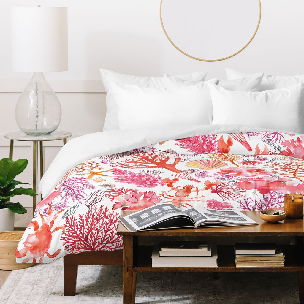 Ninola Design Botanic Retreat Coral Reef Crab Lobster Red Duvet Cover