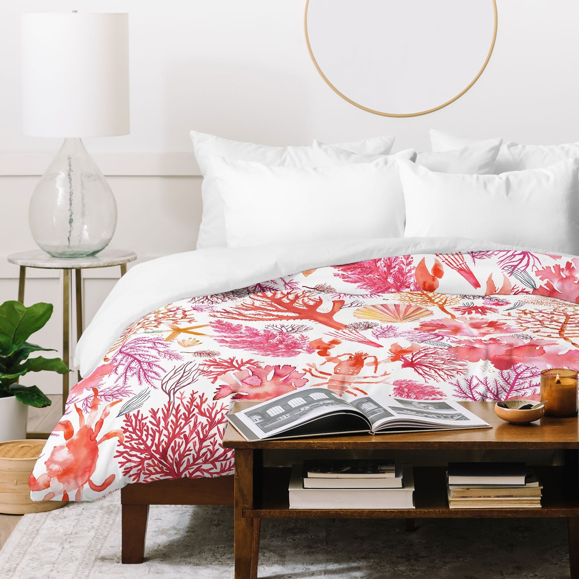 Ninola Design Botanic Retreat Coral Reef Crab Lobster Red Duvet Cover