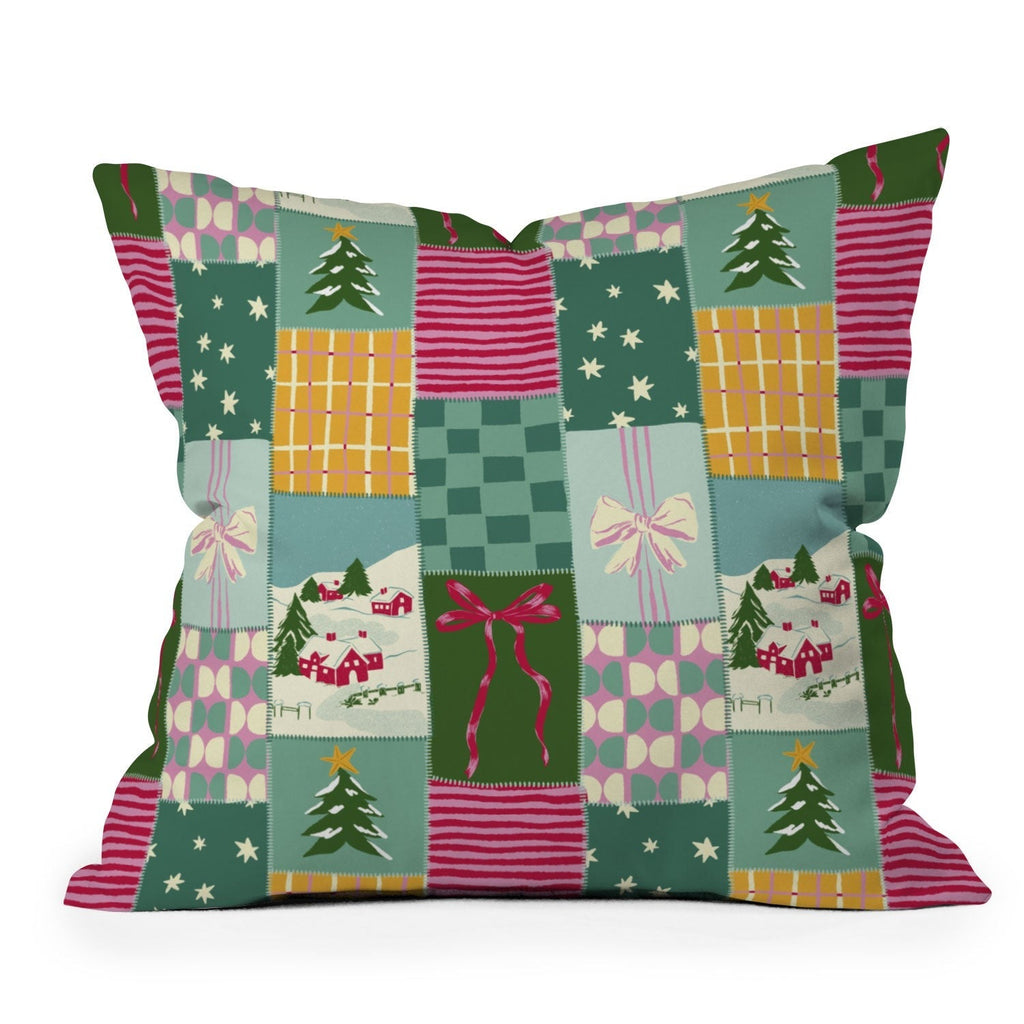 LouBruzzoni Cozy Christmas Patchwork Outdoor Throw Pillow