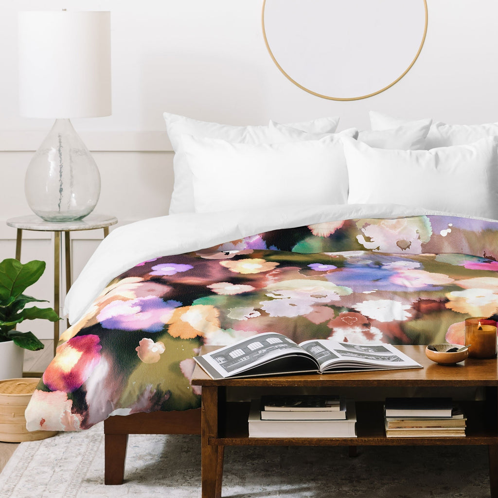 Ninola Design Botanic Retreat Ombre Abstract Watercolor Flowers Pink gold Duvet Cover