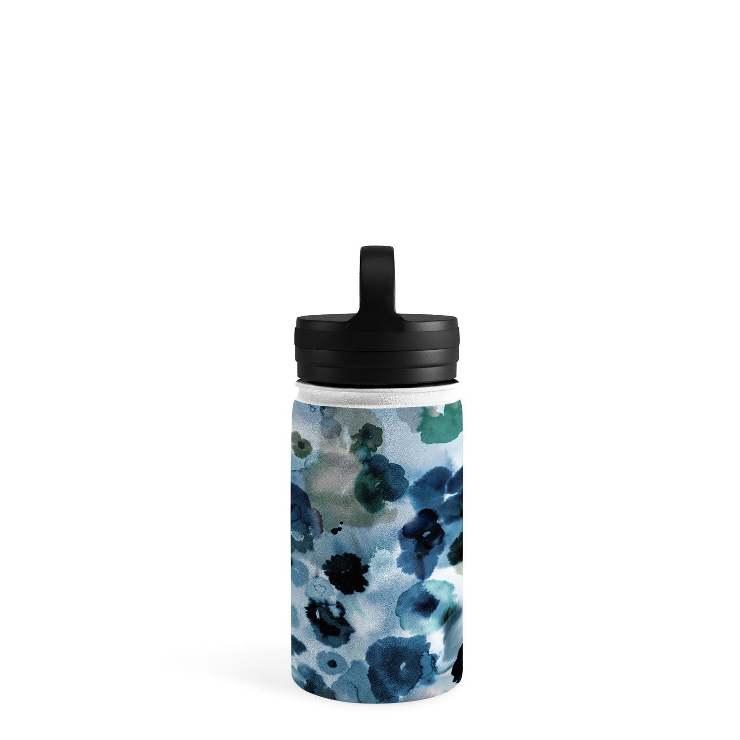 Ninola Design Botanic Retreat Ombre Abstract Watercolor Flowers Blue Navy Water Bottle