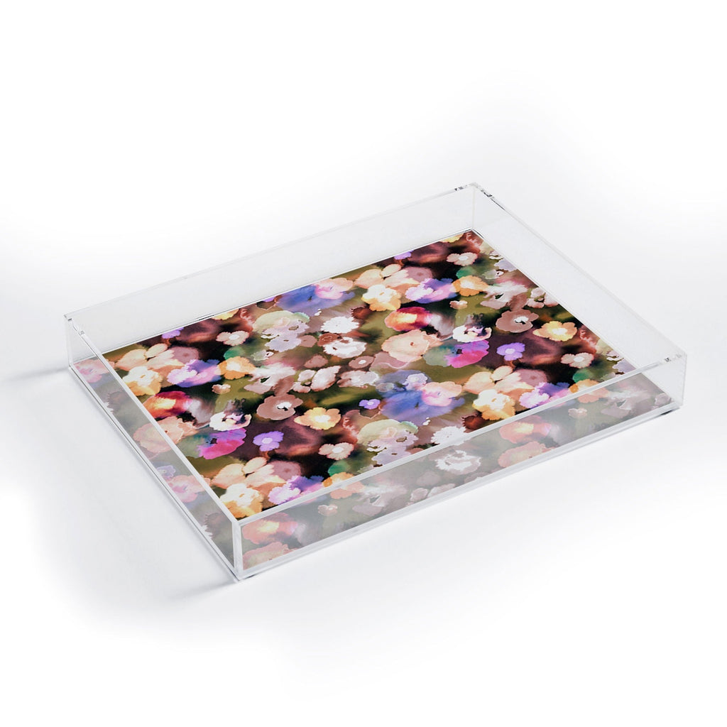 Ninola Design Botanic Retreat Ombre Abstract Watercolor Flowers Pink gold Acrylic Tray
