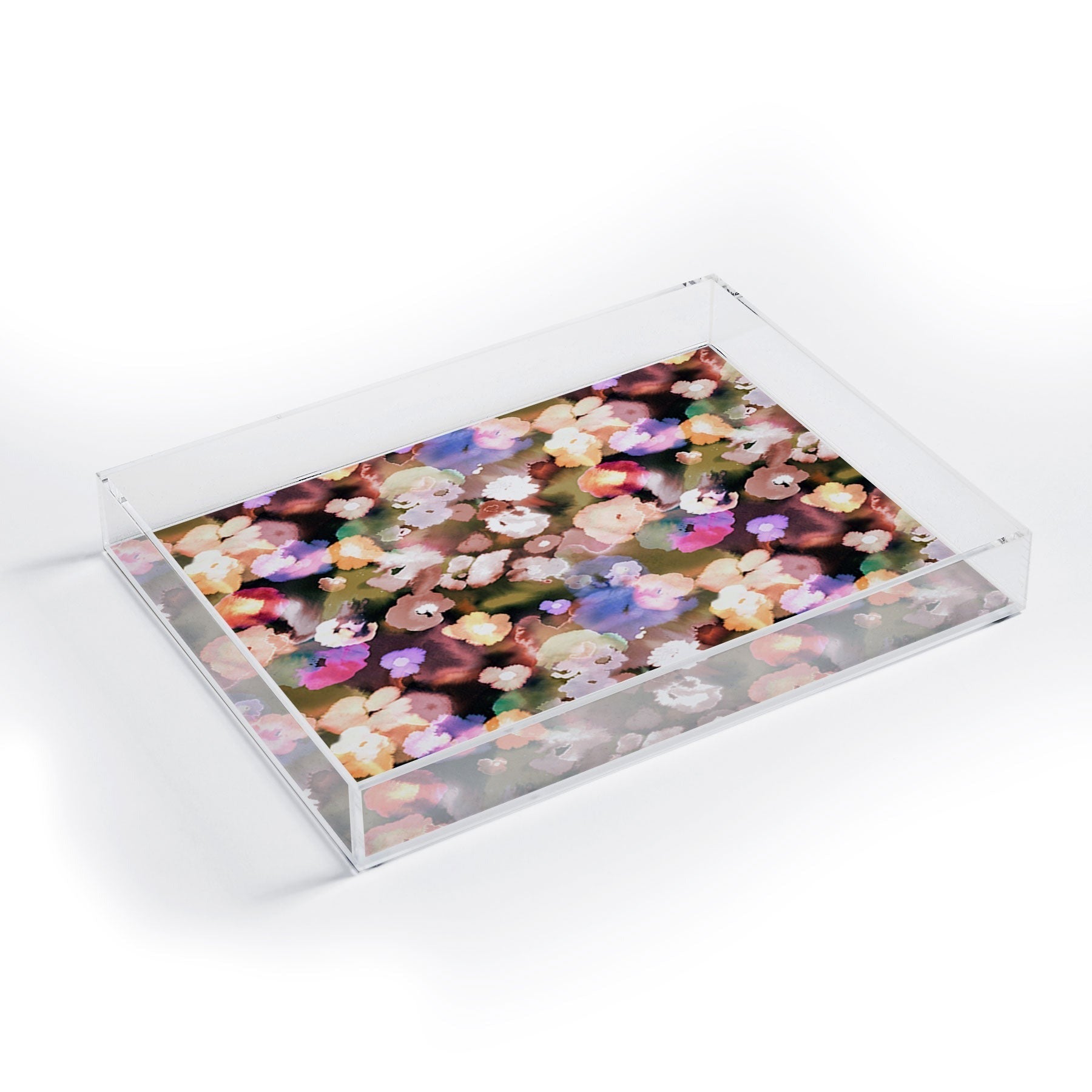 Ninola Design Botanic Retreat Ombre Abstract Watercolor Flowers Pink gold Acrylic Tray