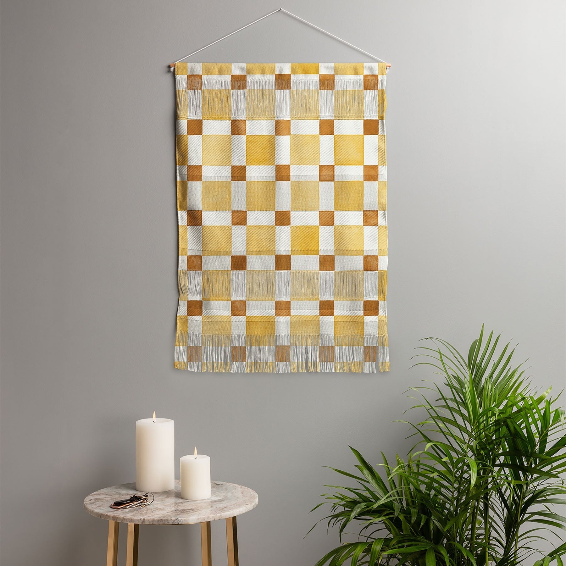 Ninola Design Everyday Artifact Checker Mosaic Tiles Geometry Yellow Wall Hanging Portrait