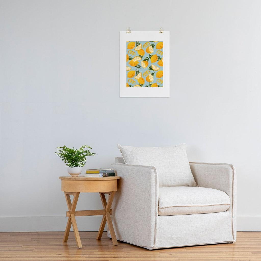 Jessica Molina Lemon Pattern on Sky Blue Art Print