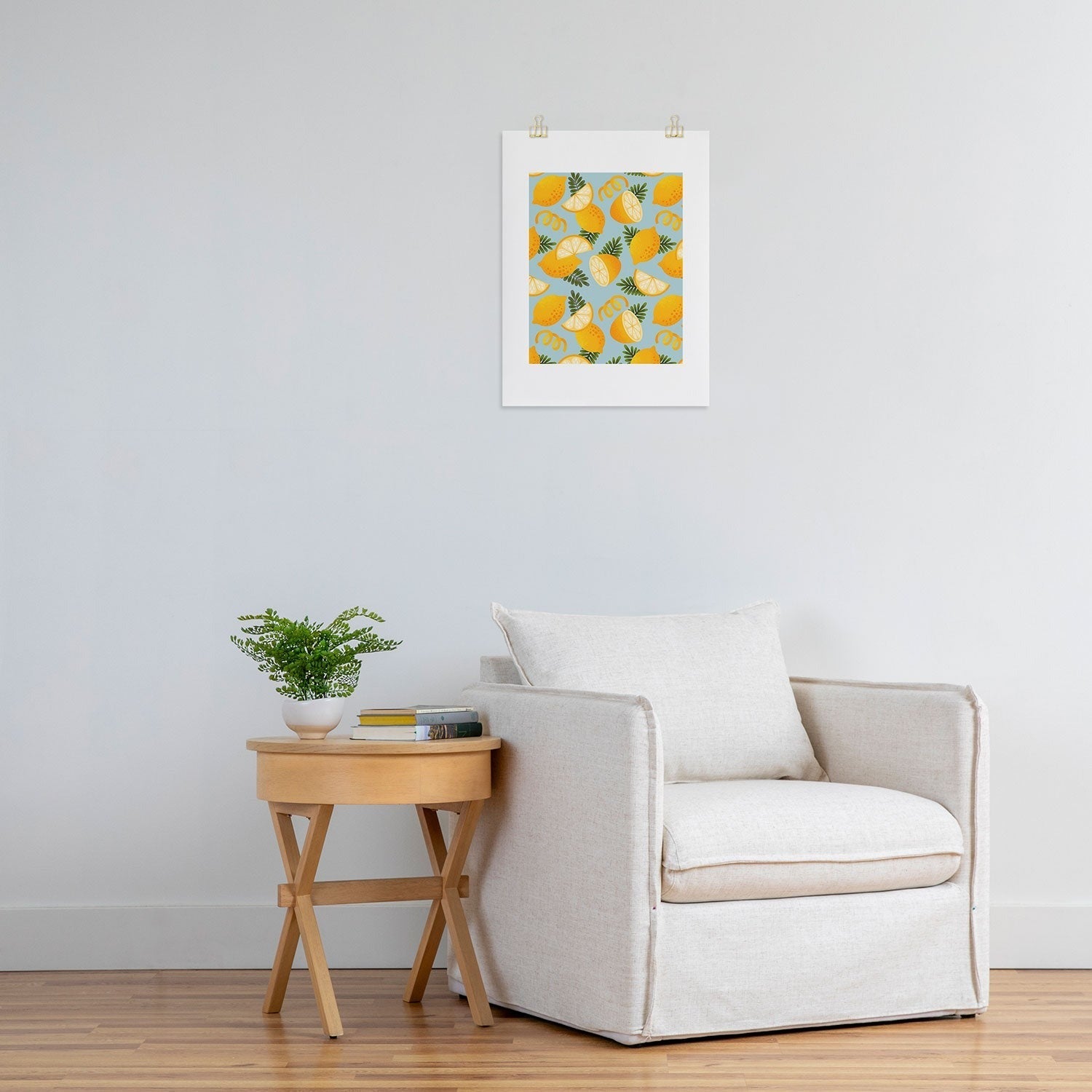 Jessica Molina Lemon Pattern on Sky Blue Art Print