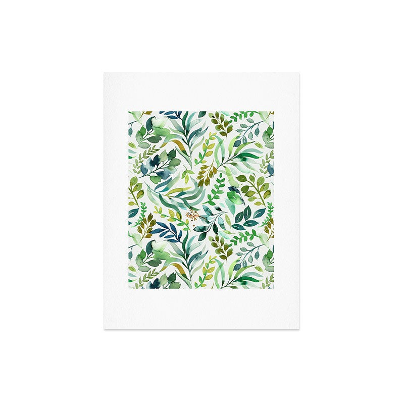 Ninola Design Botanic Retreat Loose Botanical Leaves Watercolor Green Art Print