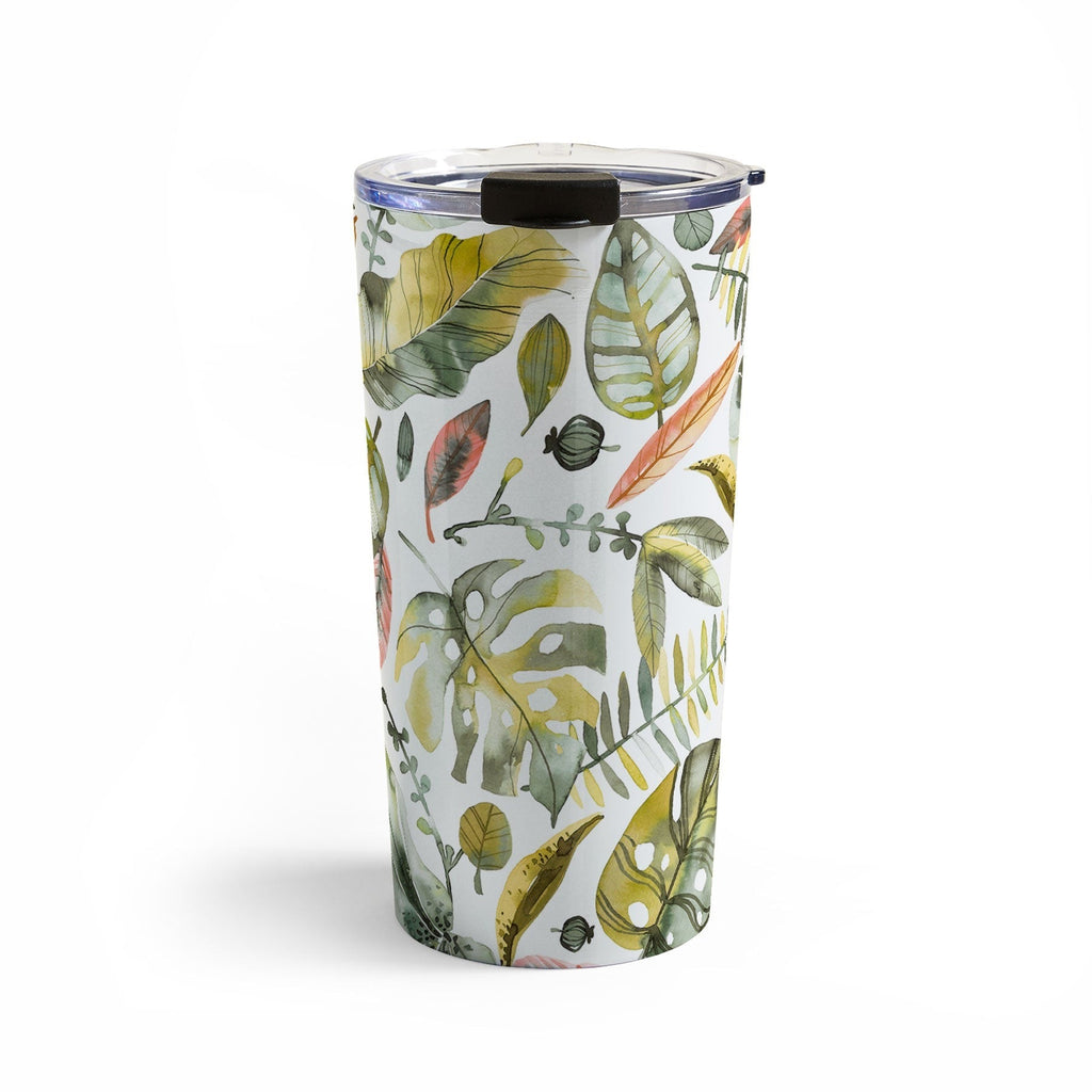 Ninola Design Botanic Retreat Tropical Jungle Leaves Botanical Green Orange Travel Mug