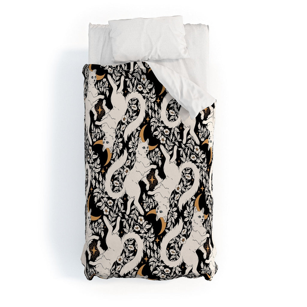 Avenie Celestial Cats Gold Duvet Cover