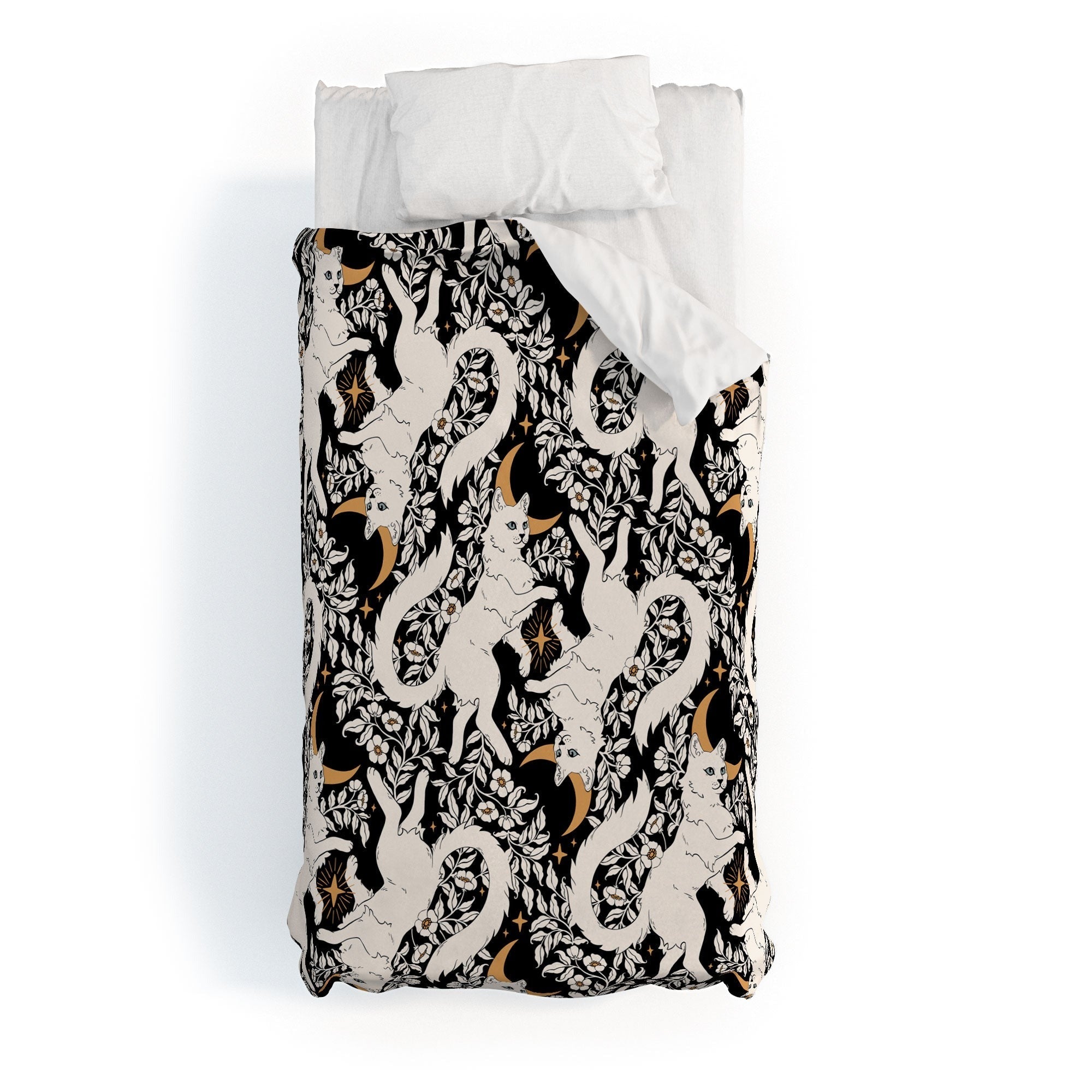 Avenie Celestial Cats Gold Duvet Cover