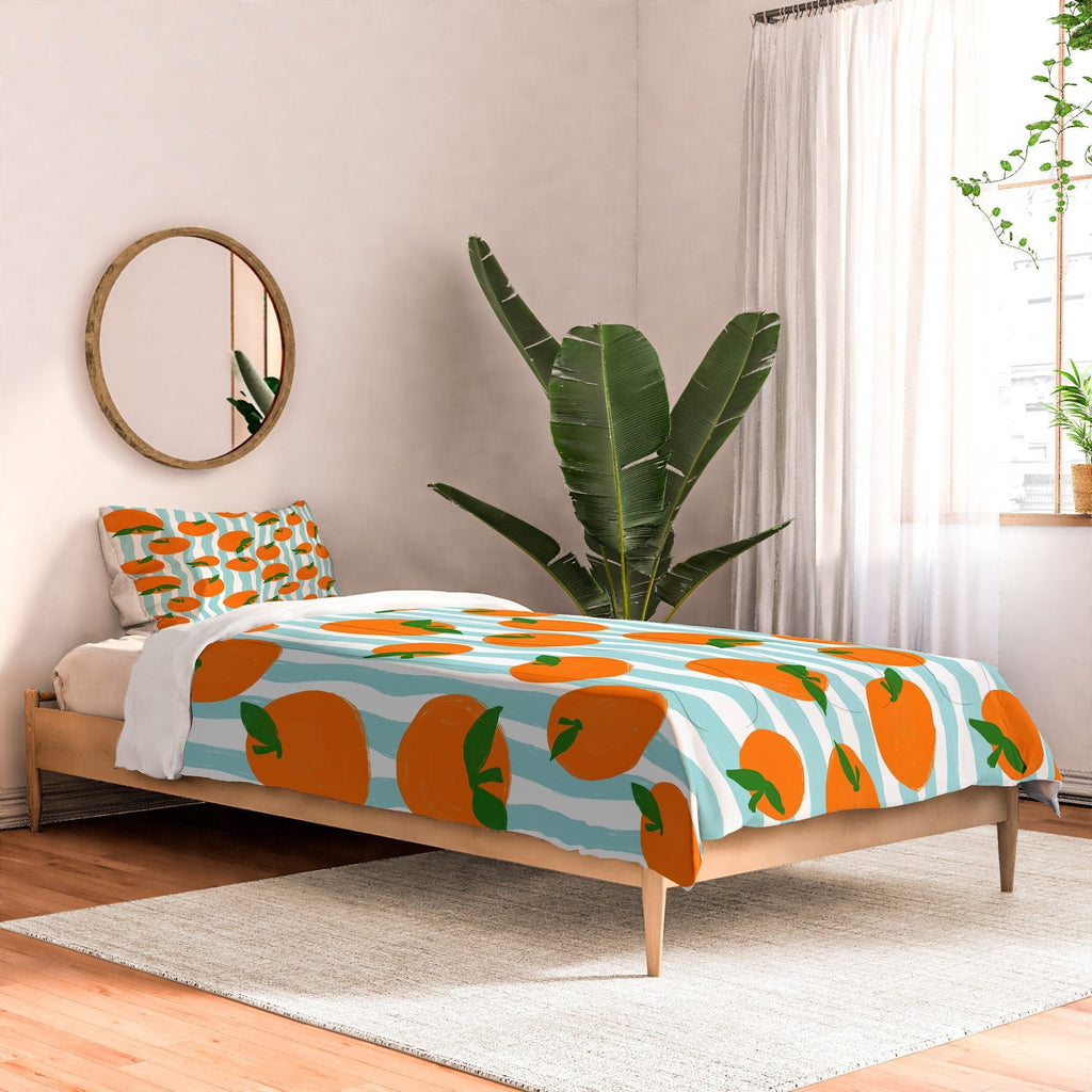Design by Spark Zesty Oranges and Stripes Comforter