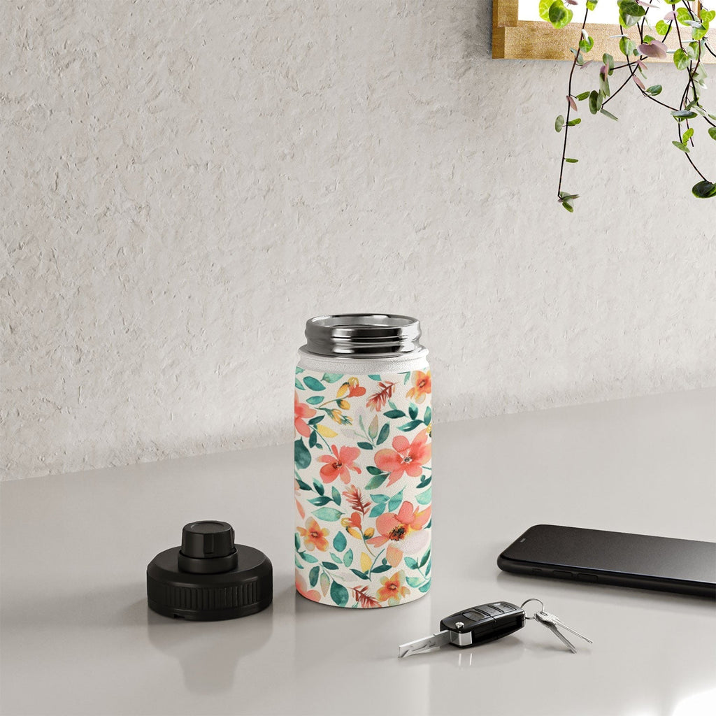 Ninola Design Botanic Retreat Tropical Whimsical Flowers Coral Green Water Bottle