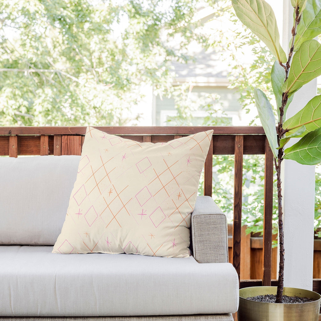 Little Om Starry Web cream Outdoor Throw Pillow
