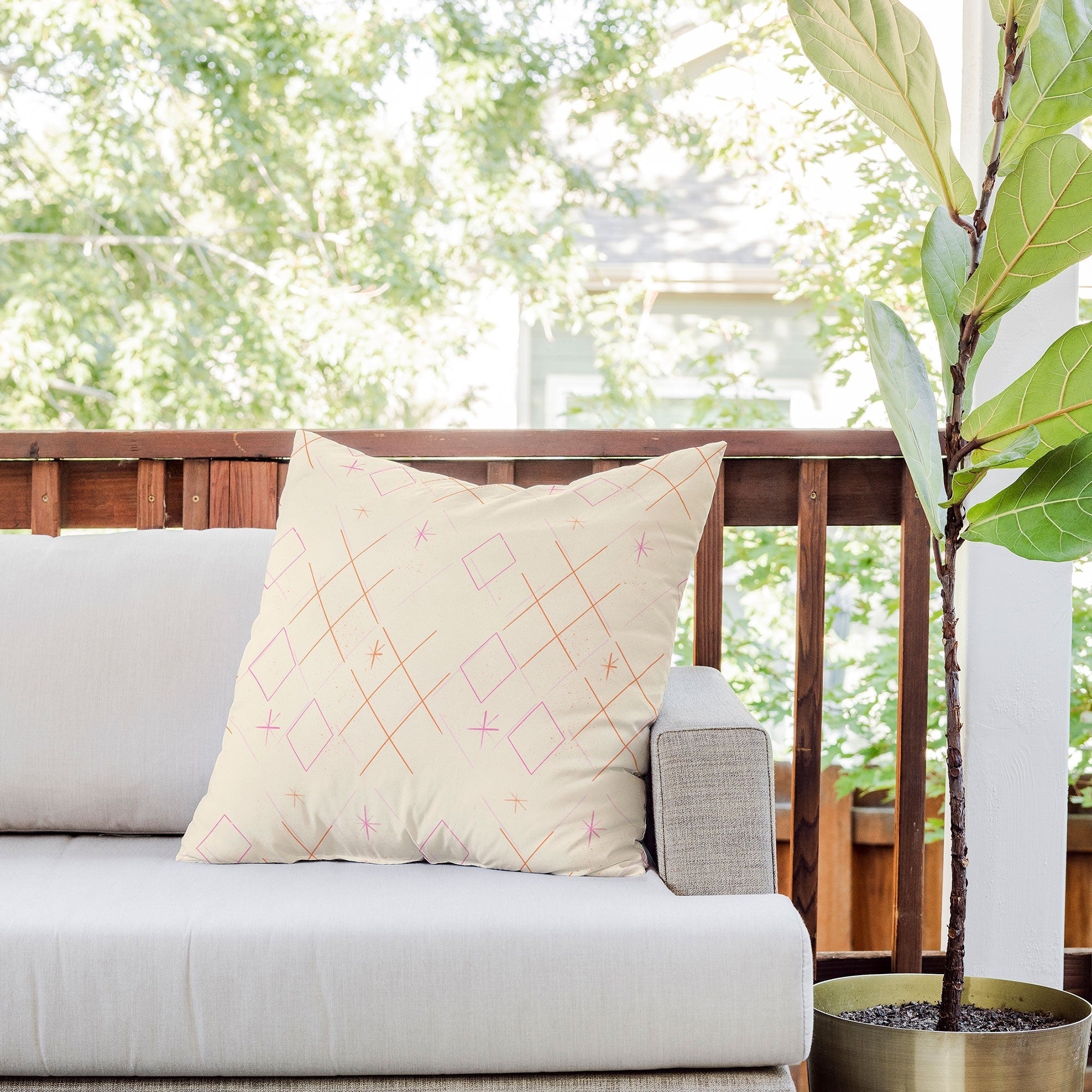 Little Om Starry Web cream Outdoor Throw Pillow