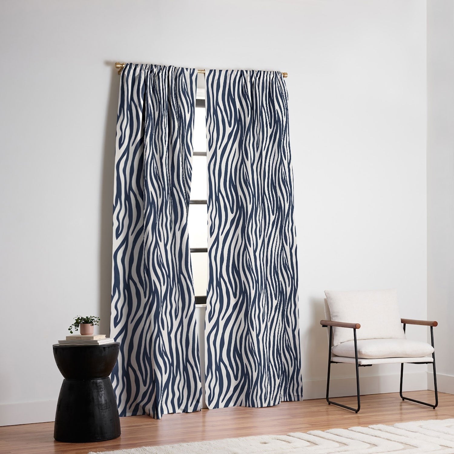 Avenie BR Navy Tiger Stripes Blackout Window Curtain