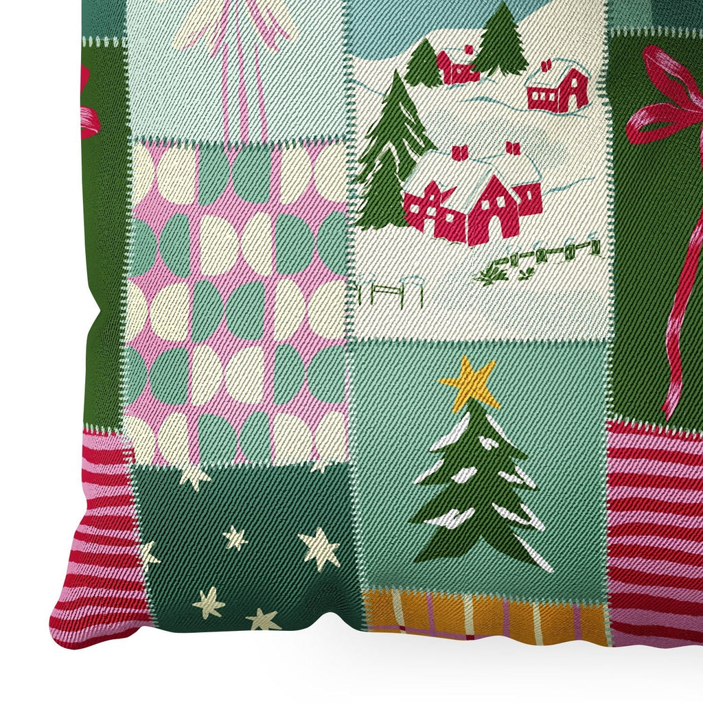 LouBruzzoni Cozy Christmas Patchwork Floor Pillow Square