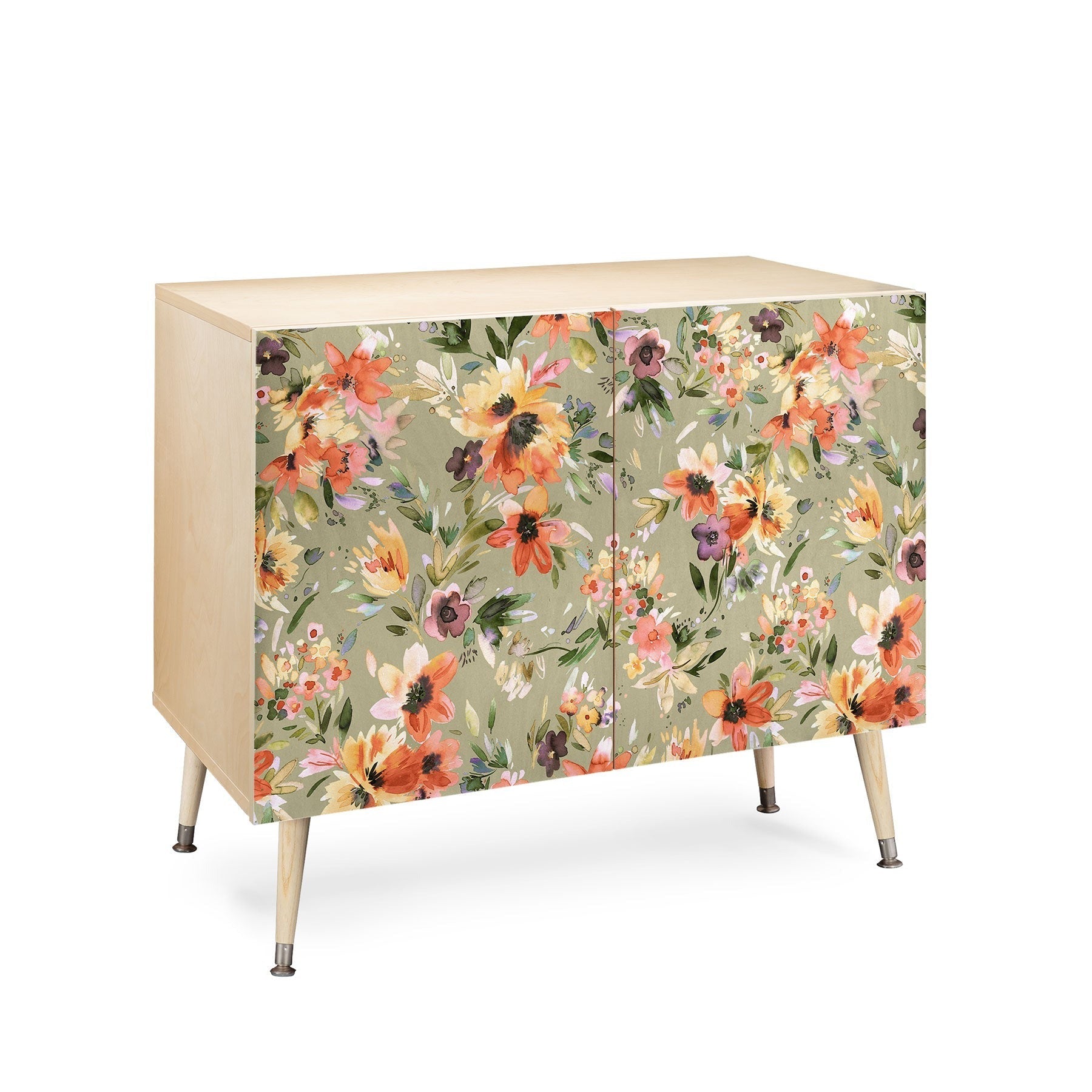 Ninola Design Botanic Retreat Painterly Tropical Flowers Sage Green Credenza