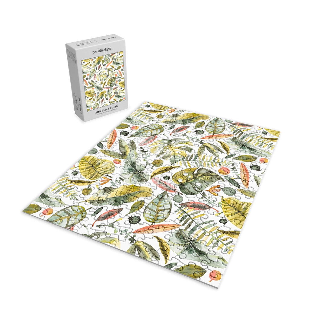 Ninola Design Botanic Retreat Tropical Jungle Leaves Botanical Green Orange Puzzle
