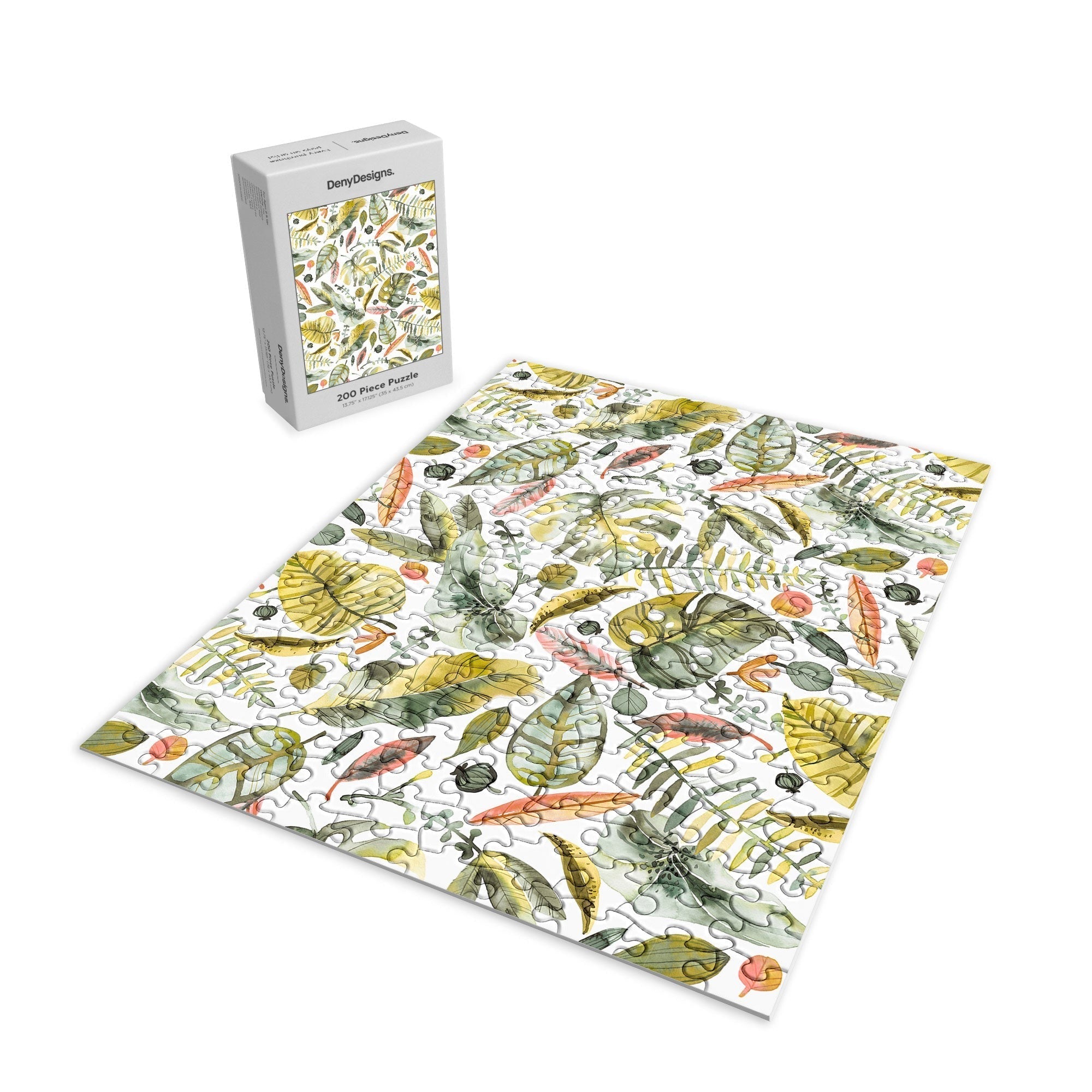 Ninola Design Botanic Retreat Tropical Jungle Leaves Botanical Green Orange Puzzle