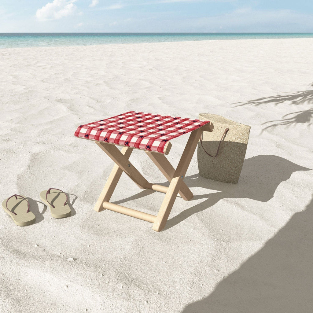 DENY Designs Red Gingham plus Stars Folding Stool