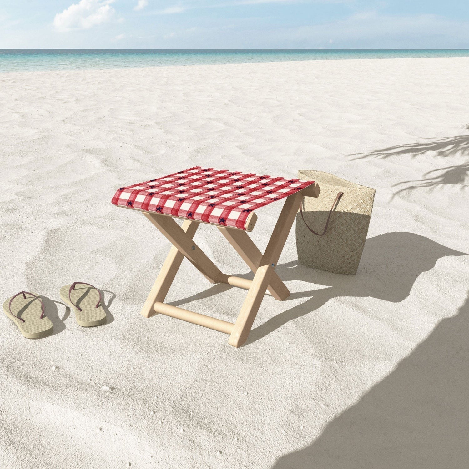 DENY Designs Red Gingham plus Stars Folding Stool
