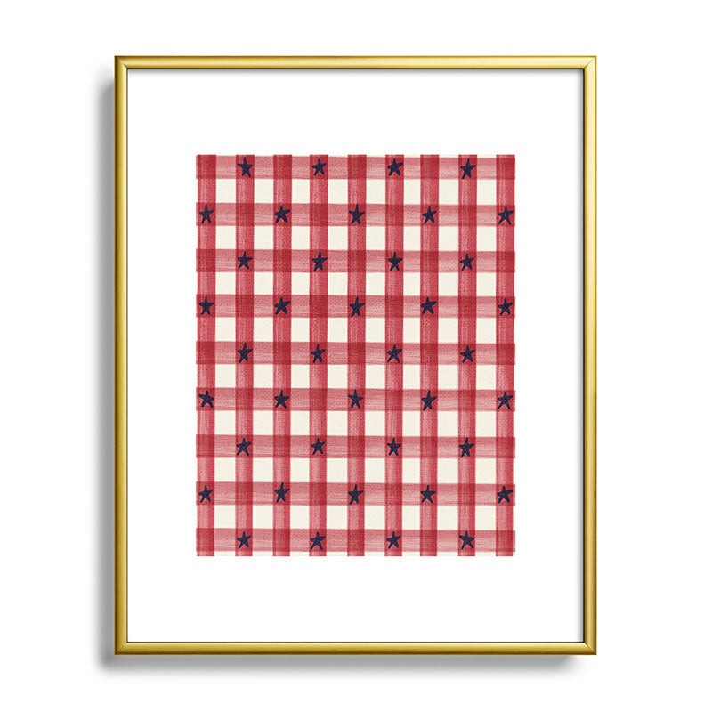 DENY Designs Red Gingham plus Stars Metal Framed Art Print