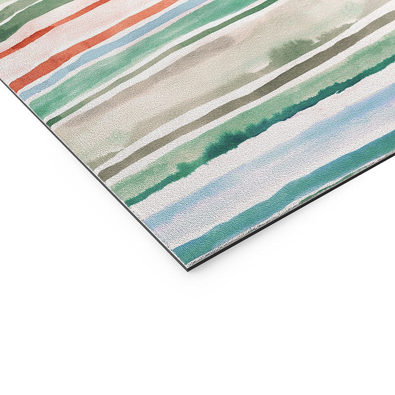 Ninola Design Botanic Retreat Watercolor Stripes Green Orange Red Welcome Mat