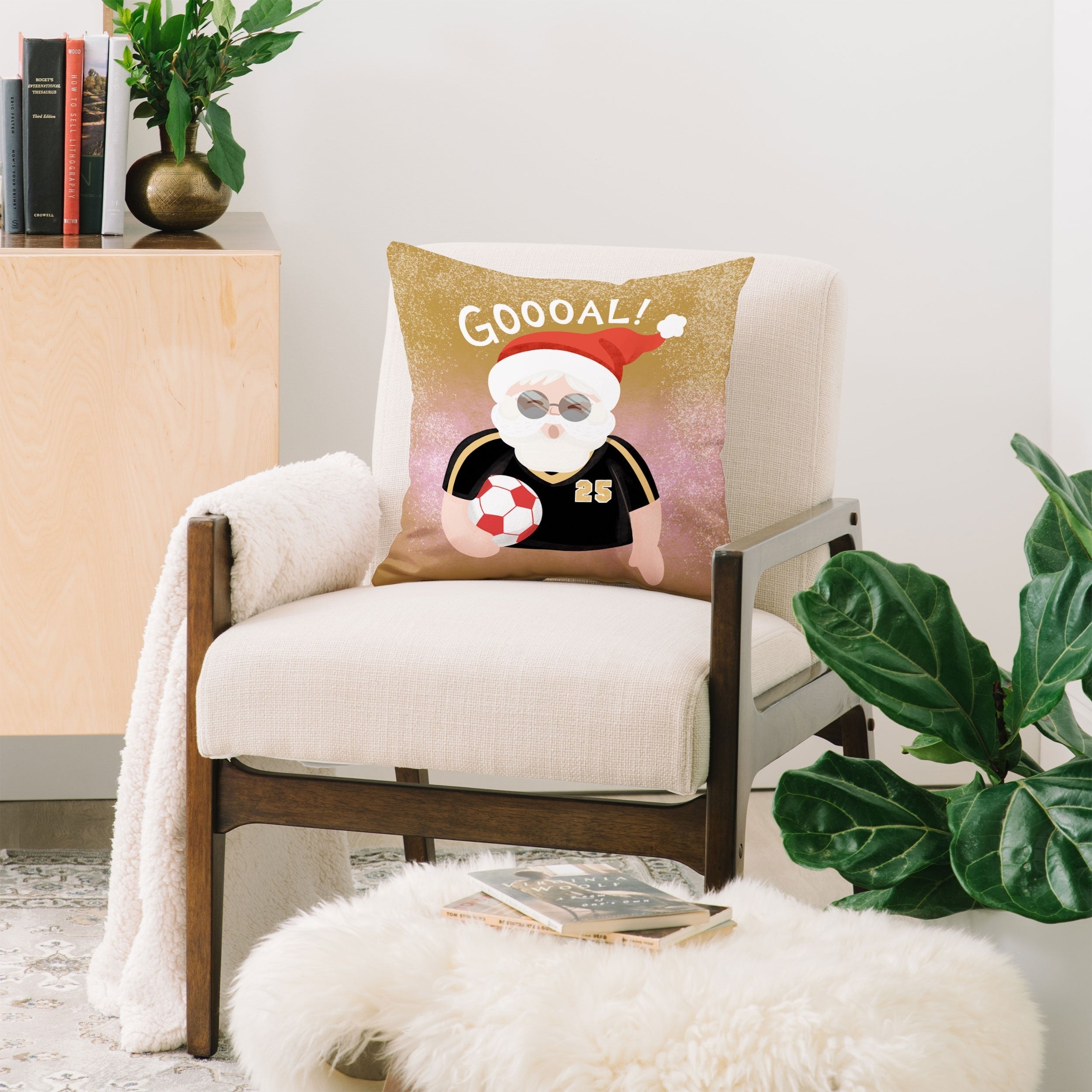 Design by Spark Sporty Soccer Santa Throw Pillow