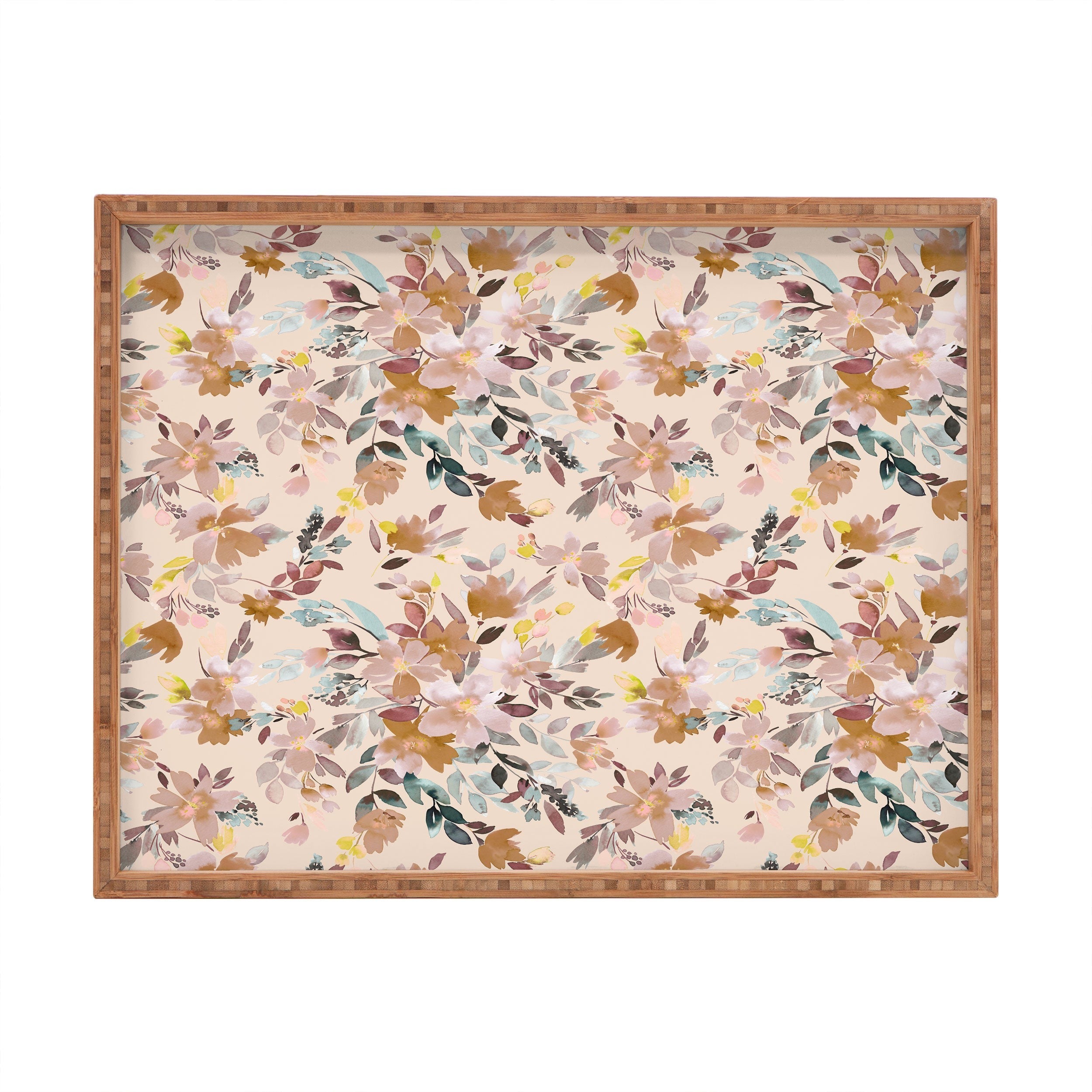 Ninola Design Botanic Retreat Floral Oleander Whimsical Soft Pink Rectangular Tray