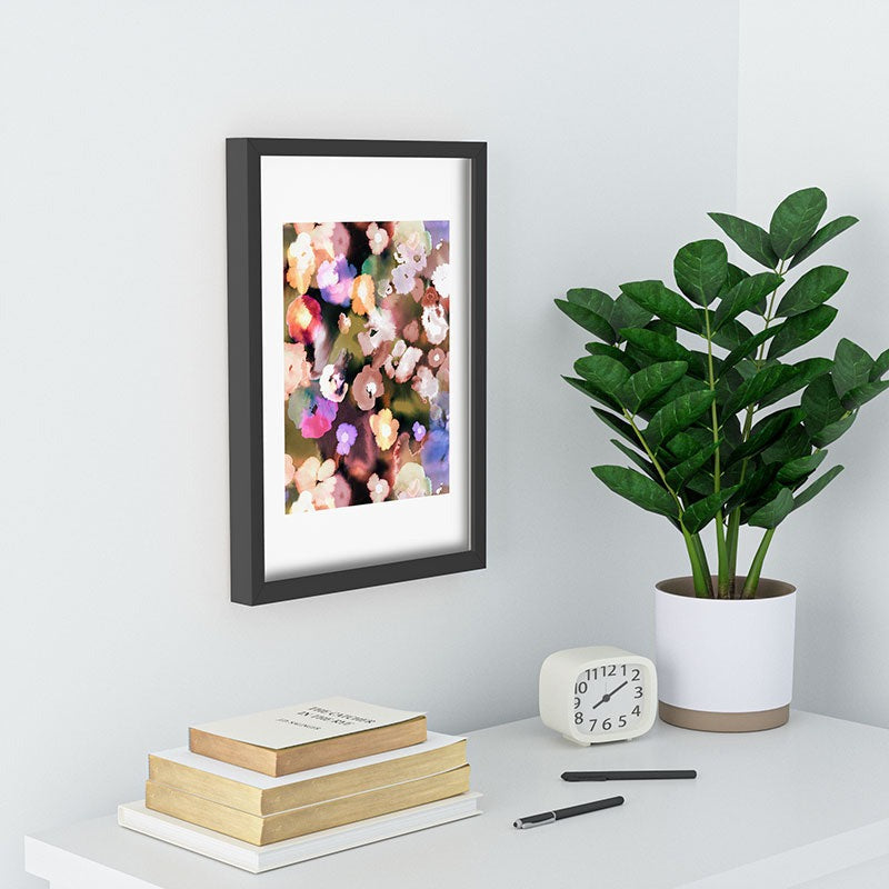 Ninola Design Botanic Retreat Ombre Abstract Watercolor Flowers Pink gold Recessed Framing Rectangle