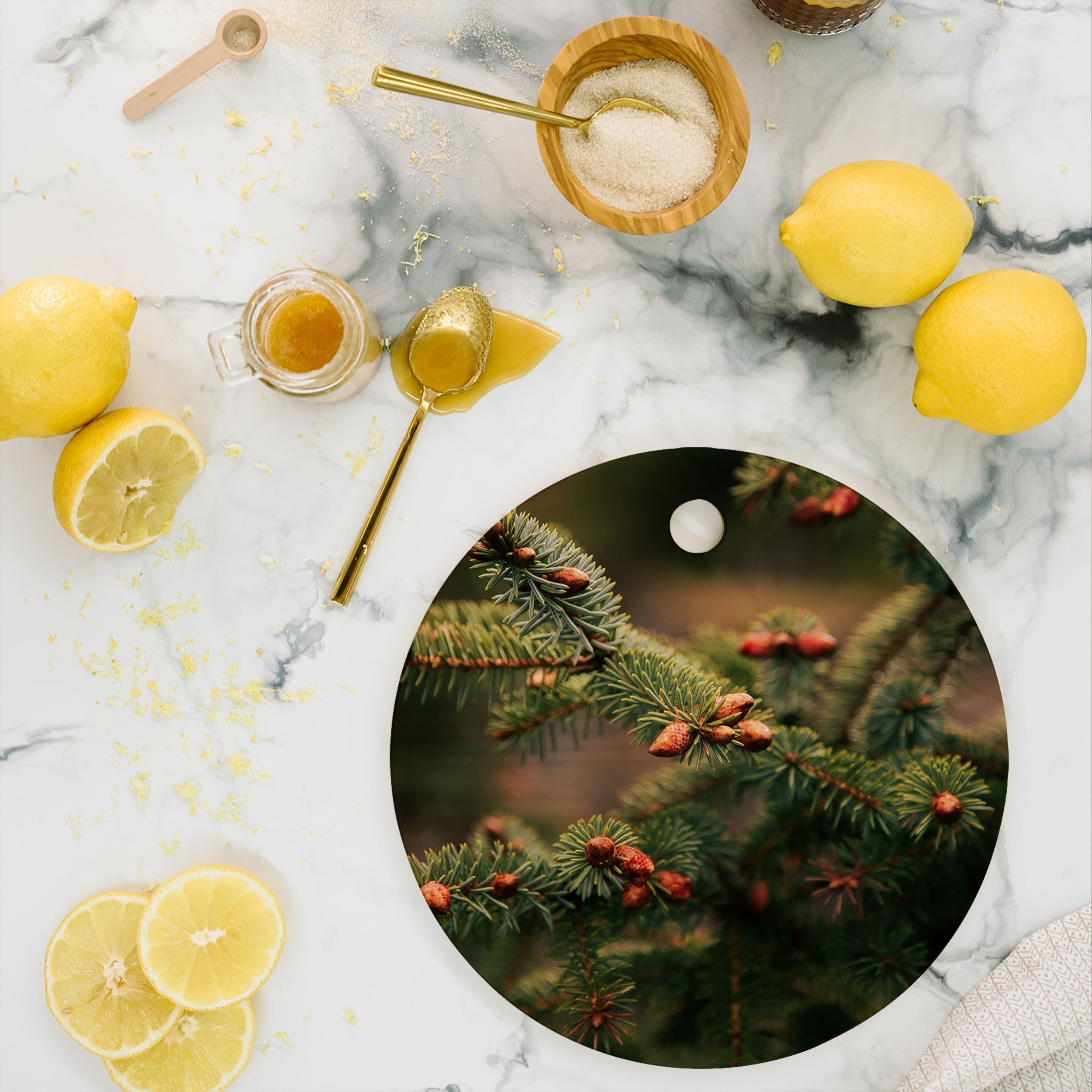Hannah Kemp Spruce Tips Cutting Board Round