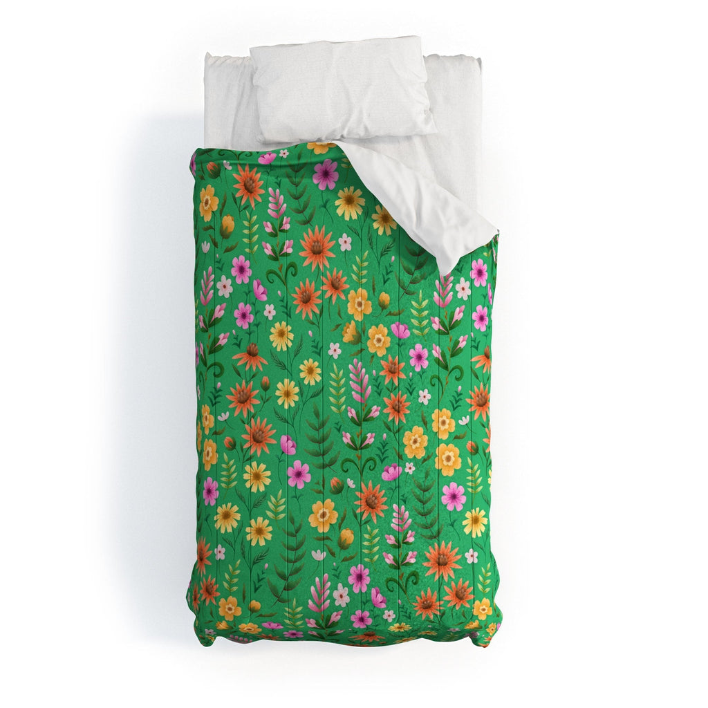 Pimlada Phuapradit Ditsy Spring Floral Green Comforter