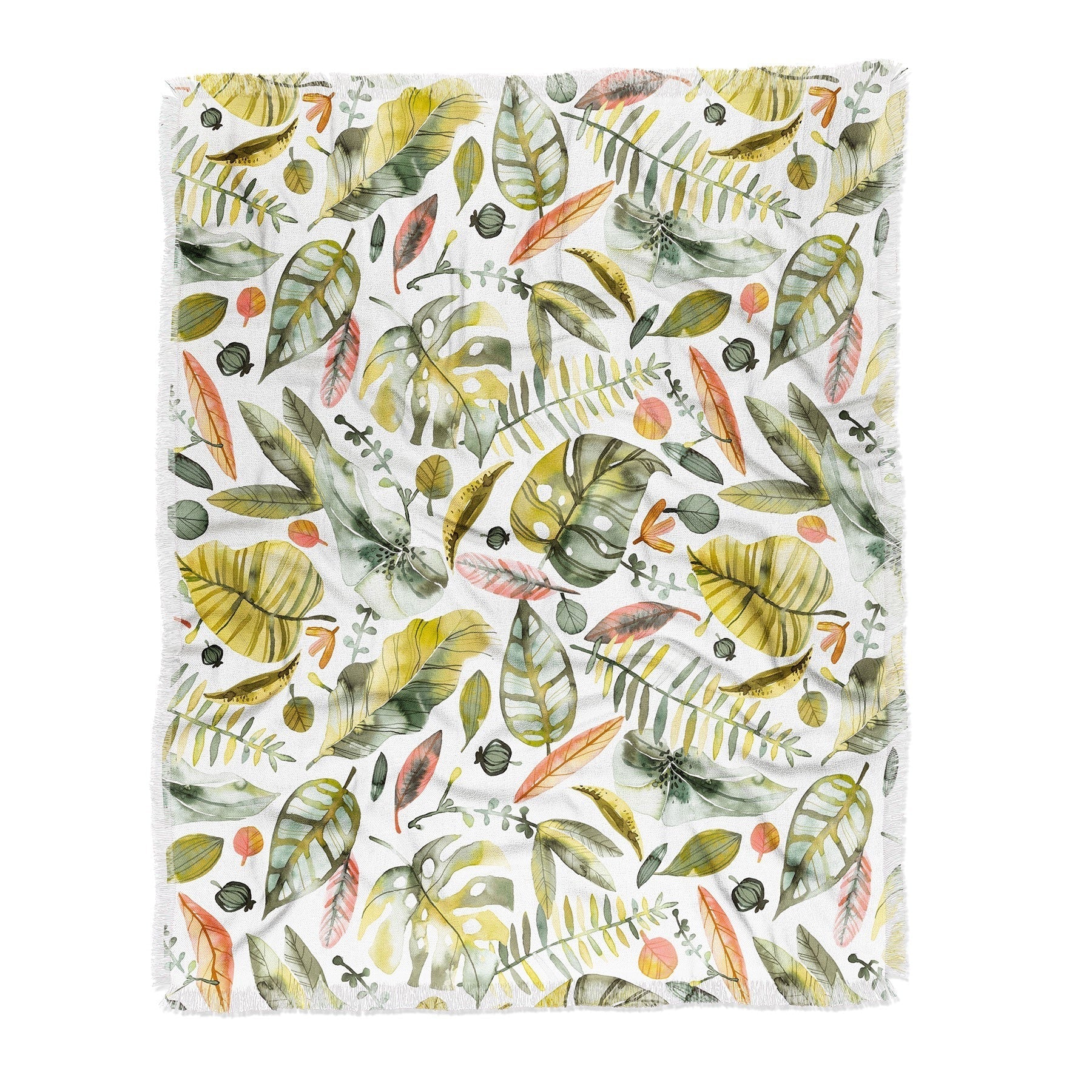 Ninola Design Botanic Retreat Tropical Jungle Leaves Botanical Green Orange Throw Blanket
