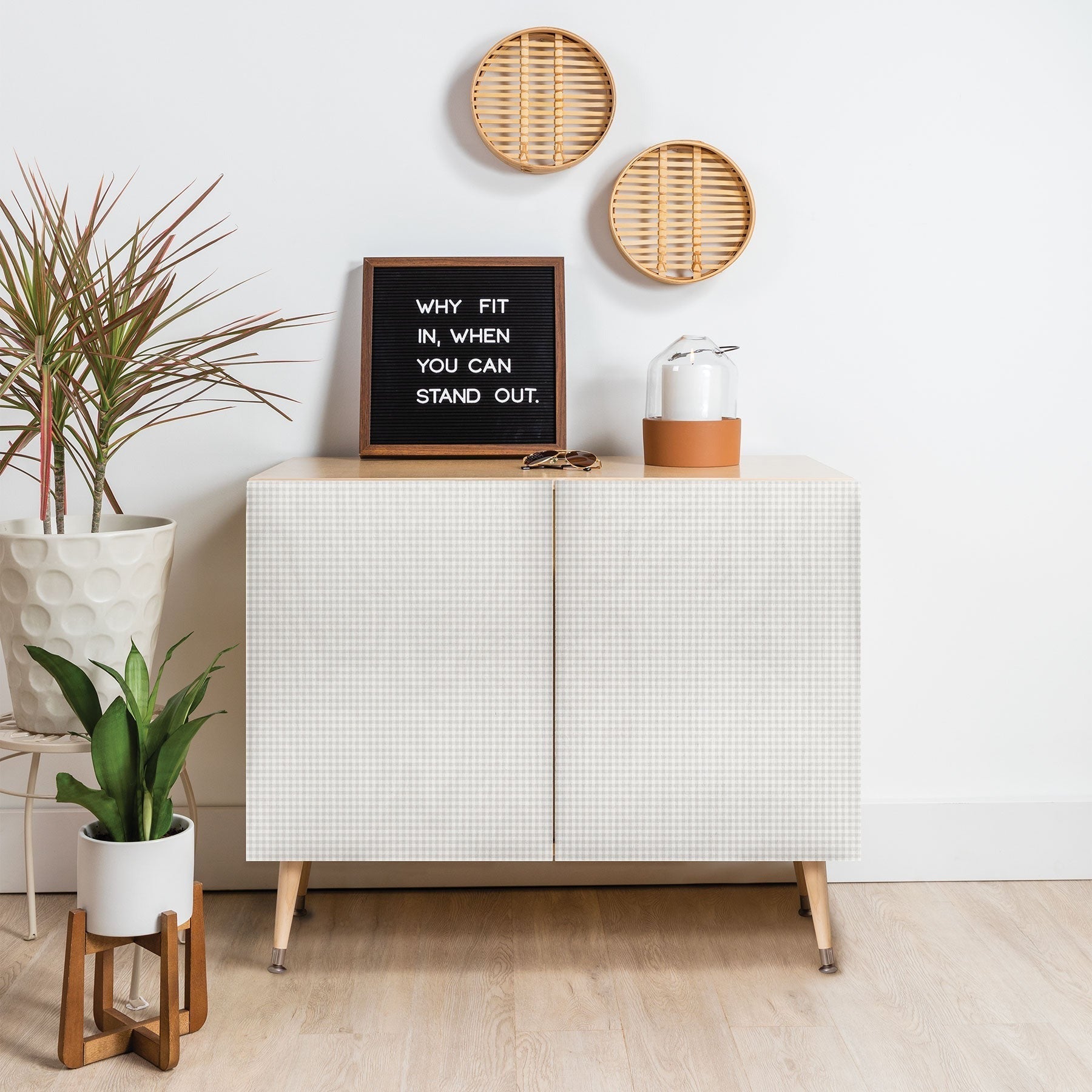 Colour Poems Gingham Plaid Pattern Cloud White Credenza