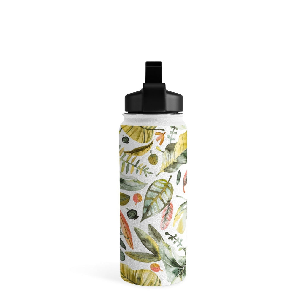 Ninola Design Botanic Retreat Tropical Jungle Leaves Botanical Green Orange Water Bottle