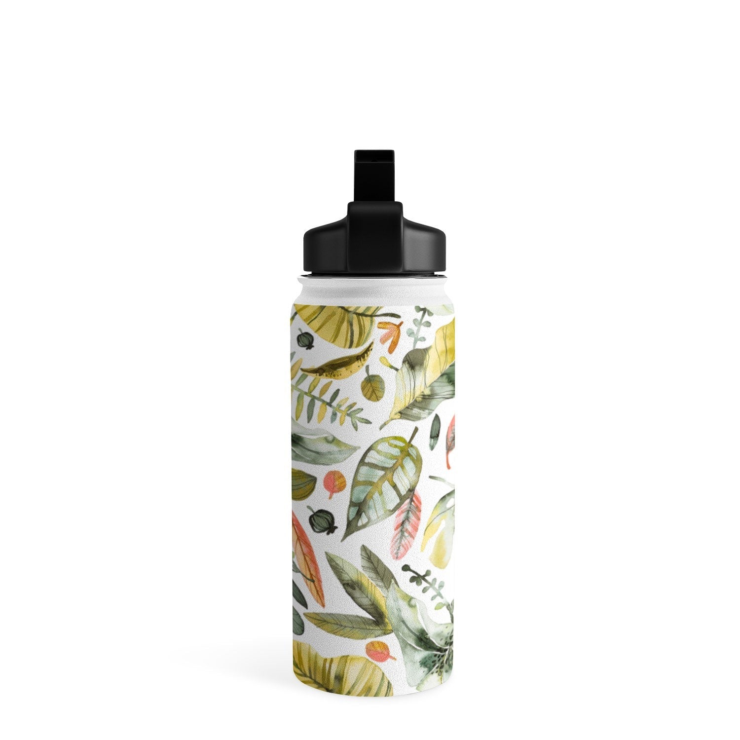 Ninola Design Botanic Retreat Tropical Jungle Leaves Botanical Green Orange Water Bottle