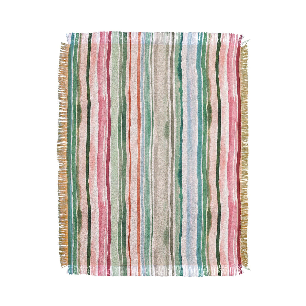 Ninola Design Botanic Retreat Watercolor Stripes Green Orange Red Throw Blanket