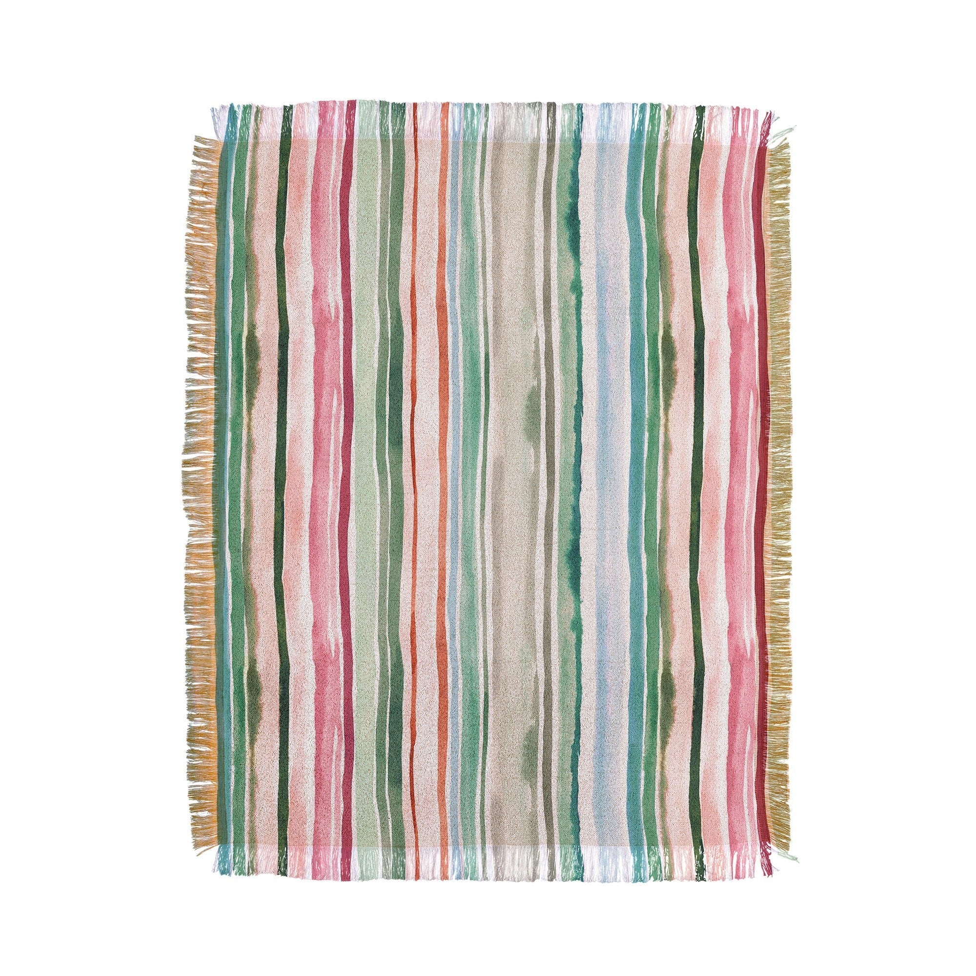 Ninola Design Botanic Retreat Watercolor Stripes Green Orange Red Throw Blanket