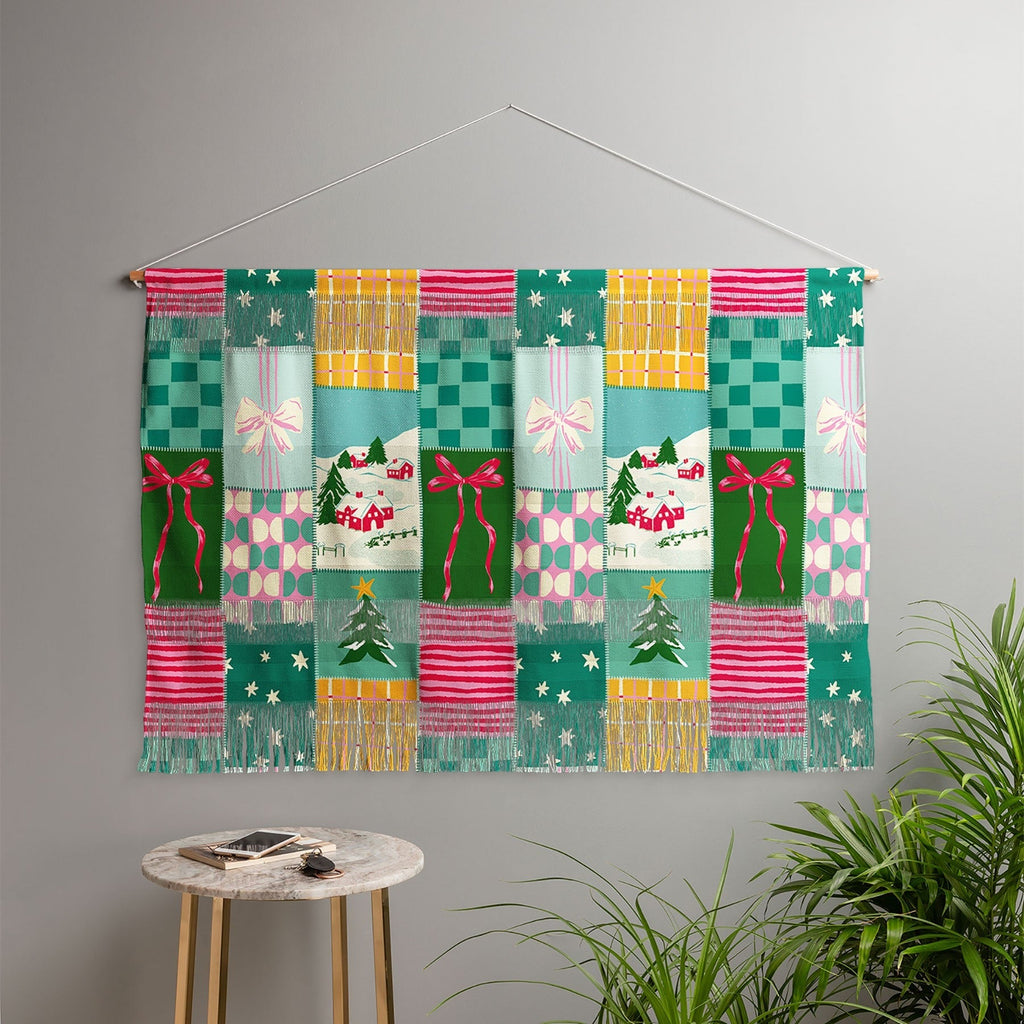 LouBruzzoni Cozy Christmas Patchwork Wall Hanging Landscape